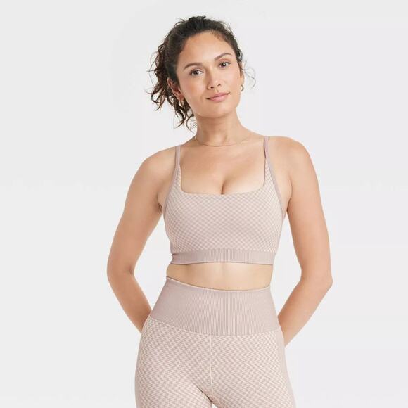 All In Motion Women's Seamless Light Support Houndstooth Jacquard Sports Bra XS - Picture 1 of 6